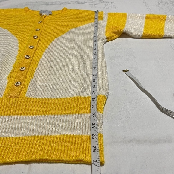 Vintage Nannell Knit Pullover Sweater M Yellow White Gold Buttons‎ Nautical - Picture 12 of 12